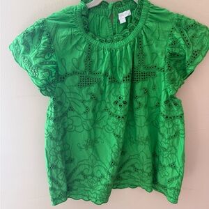 Jennifer + Grace Green Eyelet Lace Ruffle Flutter Sleeve Cotton Blouse size S